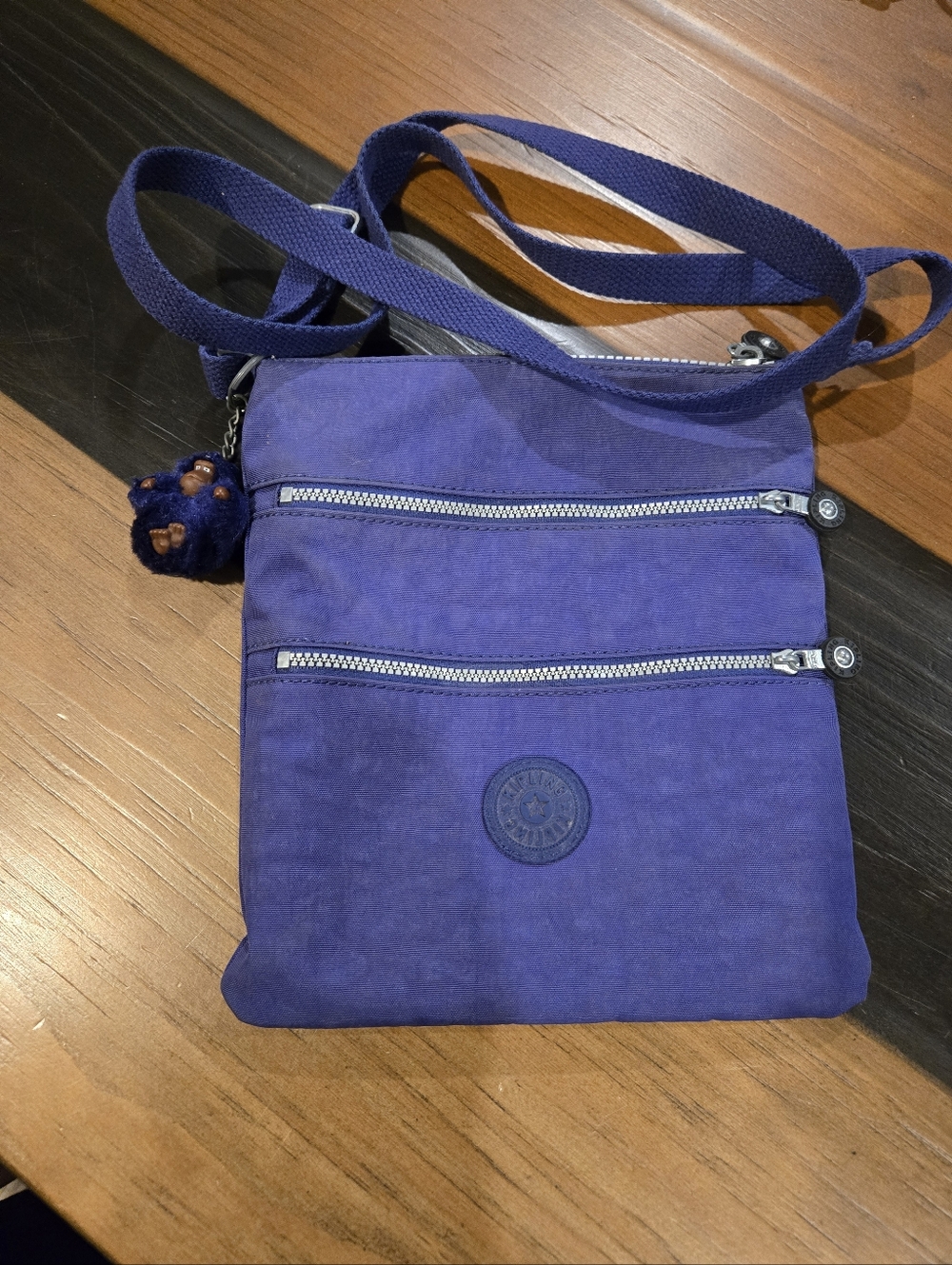 Kipling Keiko Crossbody Bag Royal Purple RARE Monkey Charm Finn Moon Lit Blue